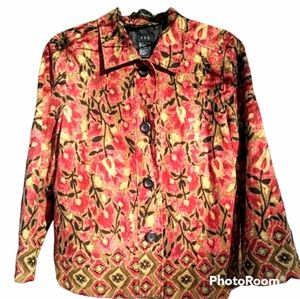 Vtg Linen Blend RQT Red Floral Button Up Blazer Jacket Size 14